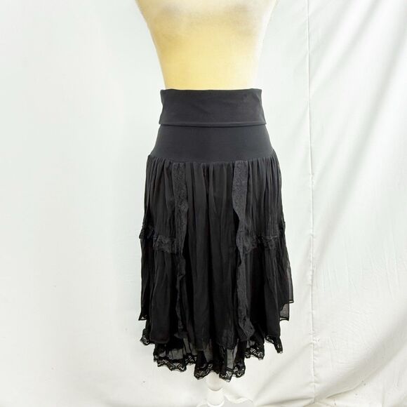 Anonima Black Layered Boho Lace Trim Skirt Size 36 Romantic Gothic Style - Picture 11 of 16